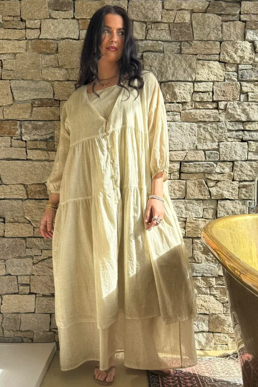 Lenni Cotton Smock Dress Washed Sandstone /50=